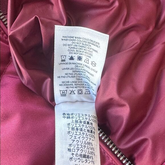 Lands' End PRIMALOFT Warm Burgundy Puffer Jacket Winter Coat Faux Fur Trim Sz M - Picture 15 of 16